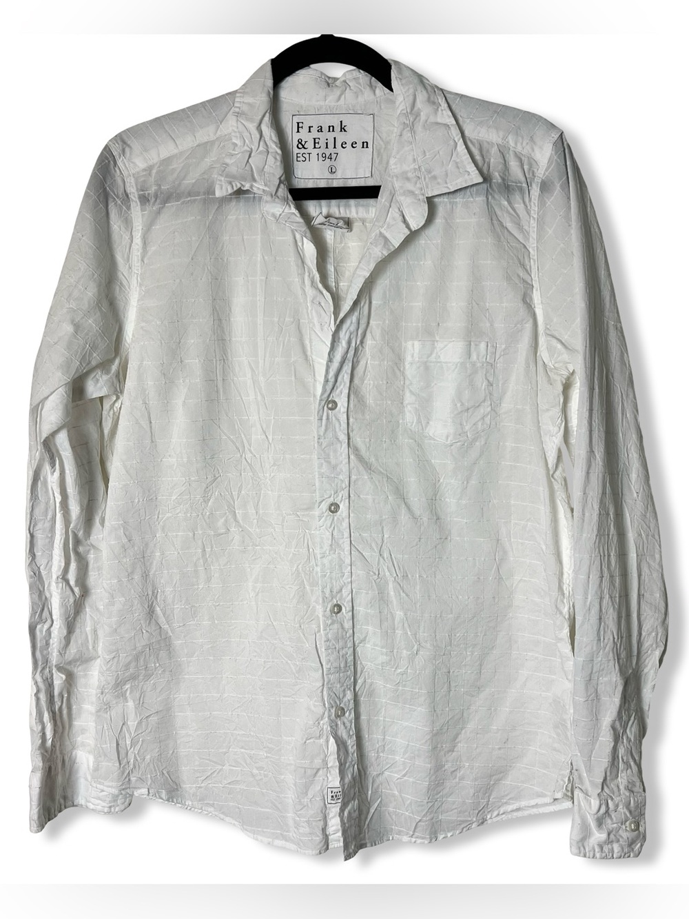 Frank & Eileen Barry White Signature Crinkle Button Up Shirt‎ Womens Sz L